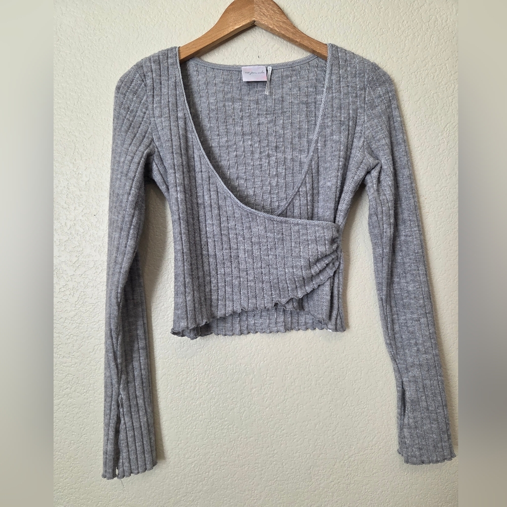 Urban Outfitters Gray Ribbed Wrap Top